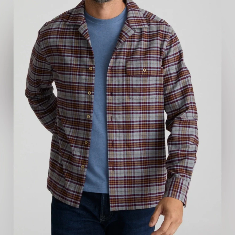 UNTICKit Verona Men's Medium Blue Maroon Plaid Cotton‎ Flannel Shirt NWT - Picture 4 of 10
